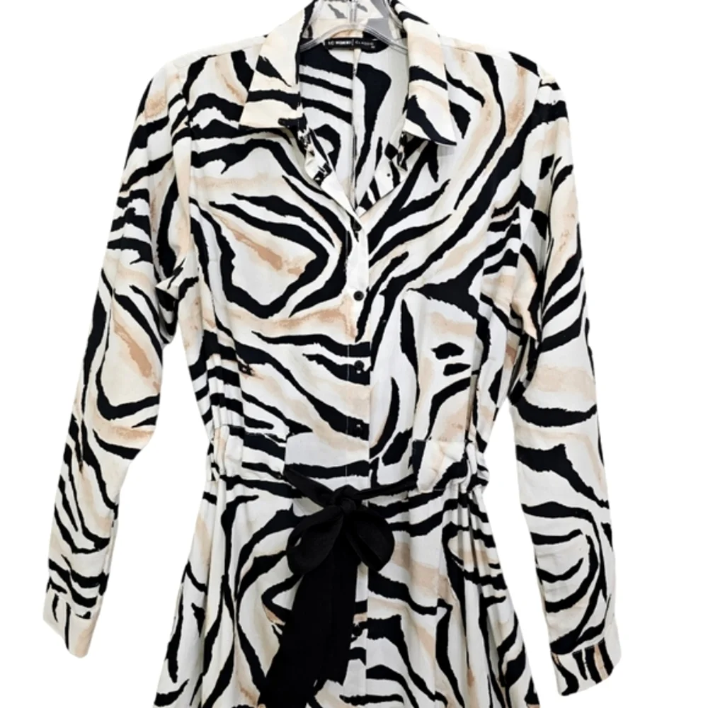 Nwot LC Waikiki Classic Longsleeve White/Black/Tan Animal Print Maxidress - Picture 9 of 16